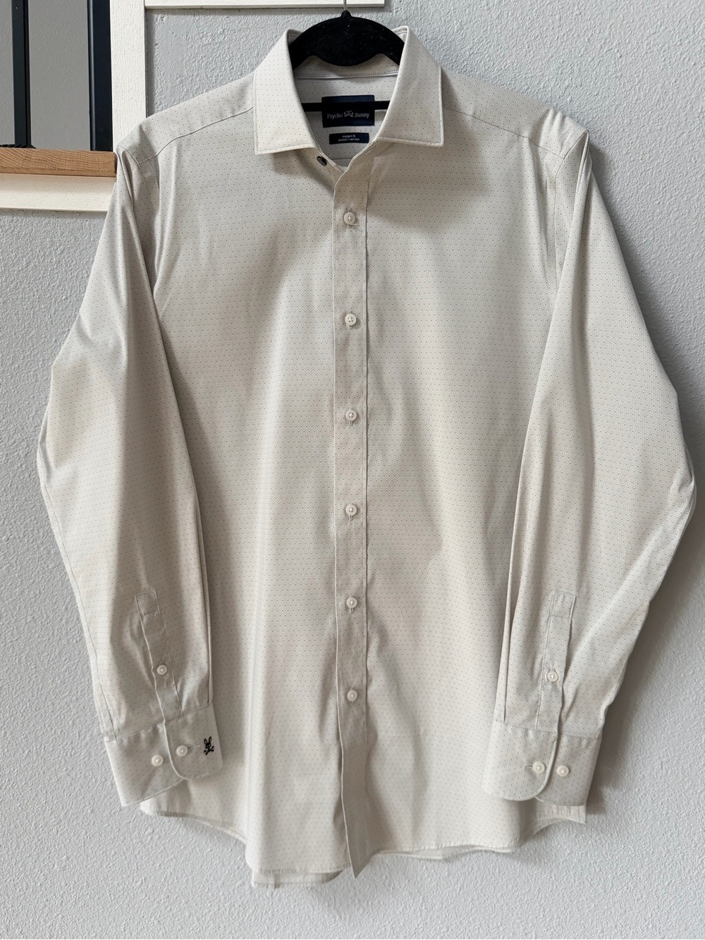 Psycho Bunny Men's Soft Grey Micro Dot Dress Shirt Size 15 EUC